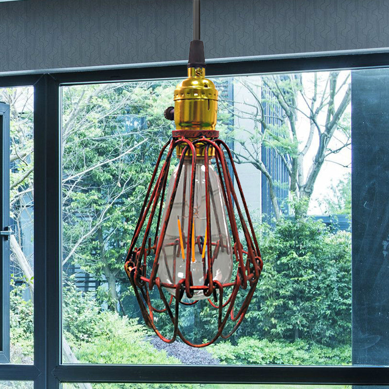 Farmhouse Style Metal Wire Ceiling Pendant Light In Aged Silver/Antique Copper Finish
