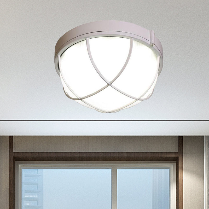 White Geometric Flush Ceiling Mount Light Fixture - Industrial Frosted Glass for Bedroom (9.5"/10" Wide)