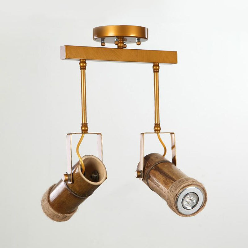 Semi Flush Lodge Light: Stylish Wood Metal And Bamboo Adjustable Ceiling Fixture For Restaurants -