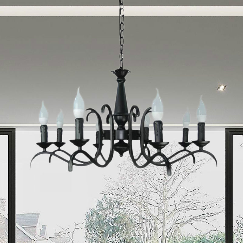 Lustre à bougie sans flamme à 3/5 têtes de style vintage - Lampe suspendue métallique noire pour salon
