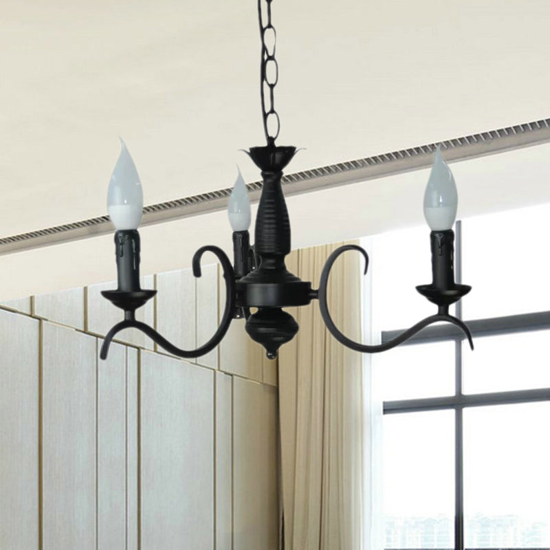 Lustre à bougie sans flamme à 3/5 têtes de style vintage - Lampe suspendue métallique noire pour salon