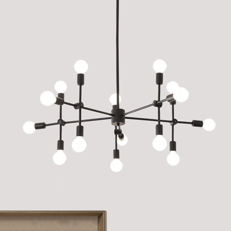 Lustre industriel en métal : design ouvert, 9/12 lumières, suspension noire/laiton pour salle à manger