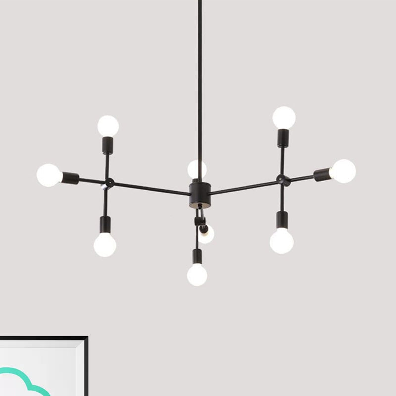 Lustre industriel en métal : design ouvert, 9/12 lumières, suspension noire/laiton pour salle à manger