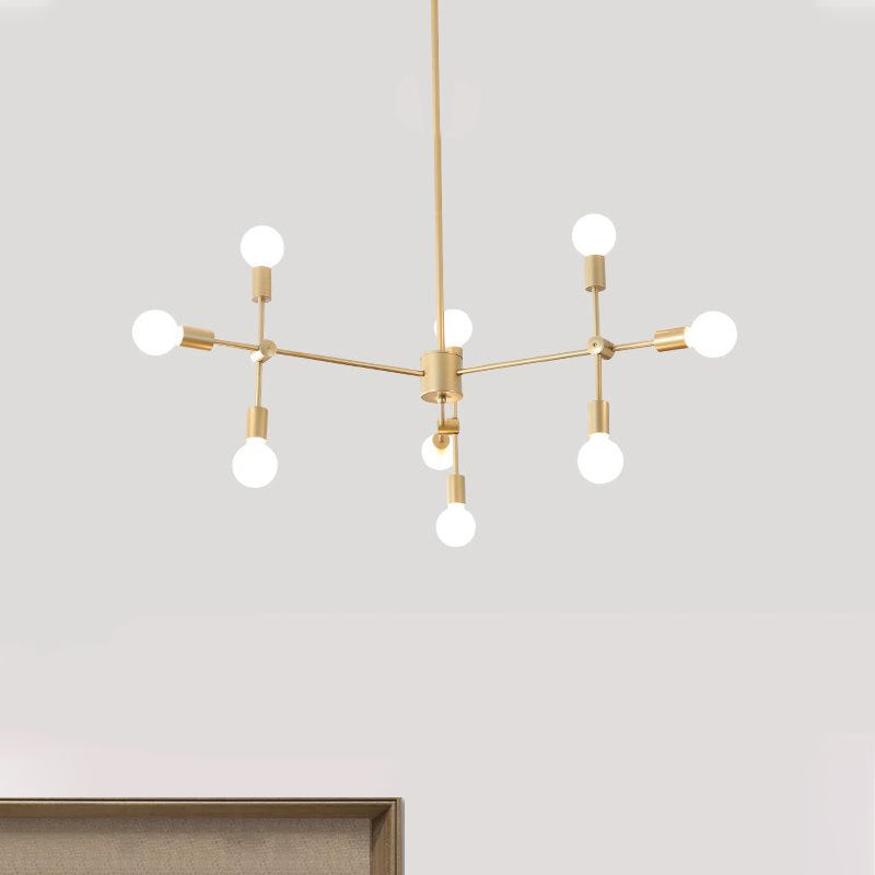 Lustre industriel en métal : design ouvert, 9/12 lumières, suspension noire/laiton pour salle à manger