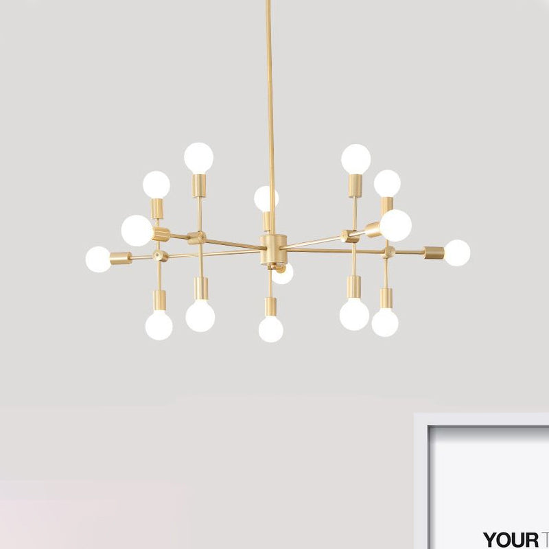 Lustre industriel en métal : design ouvert, 9/12 lumières, suspension noire/laiton pour salle à manger
