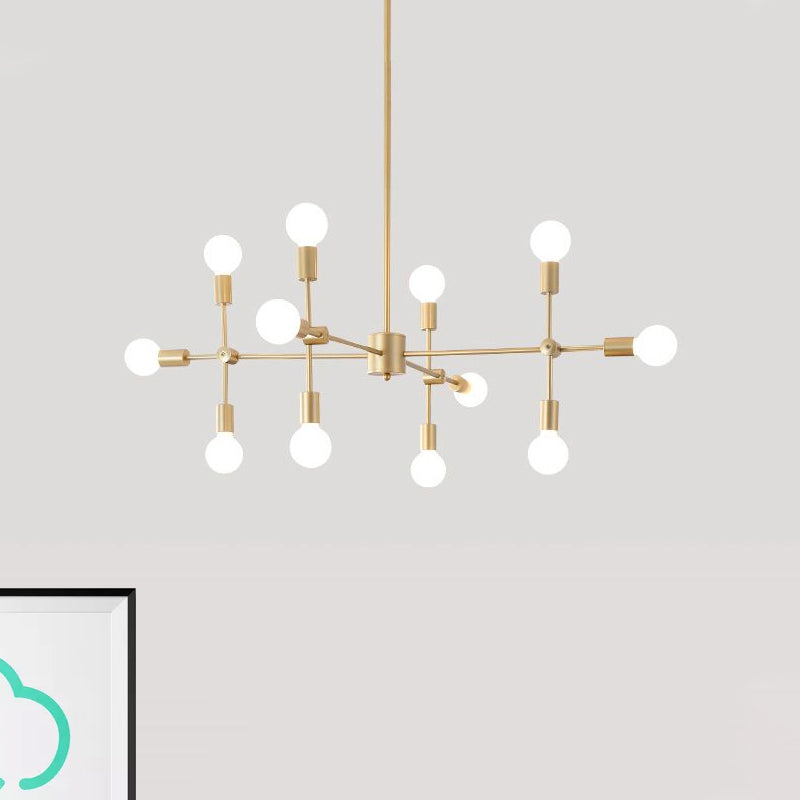 Lustre industriel en métal : design ouvert, 9/12 lumières, suspension noire/laiton pour salle à manger