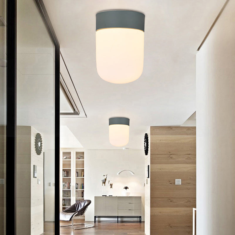 Modernist Metal & Frosted Glass Flush Mount Light - Pink/Gray Ceiling Lighting