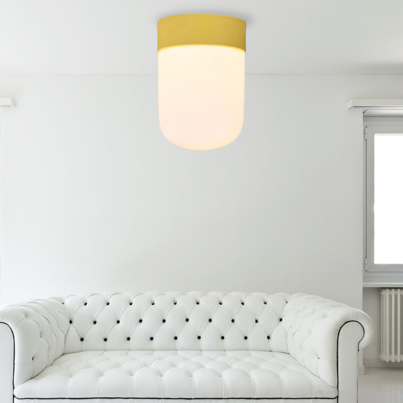 Modernist Metal & Frosted Glass Flush Mount Light - Pink/Gray Ceiling Lighting