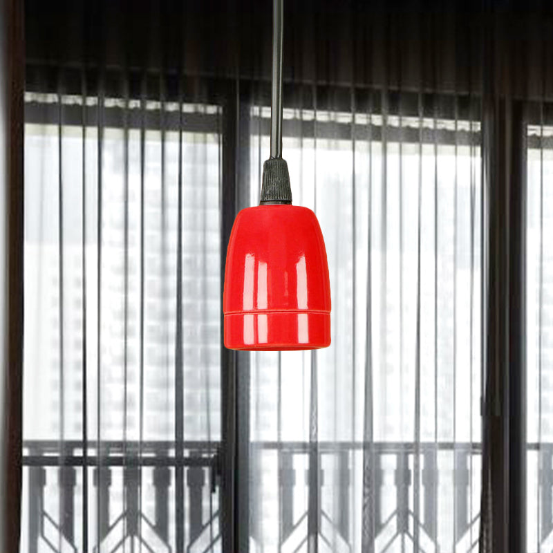Retro Style Mini Hanging Pendant Light - Adjustable Cord, Black/Red Ceramic Ceiling Fixture