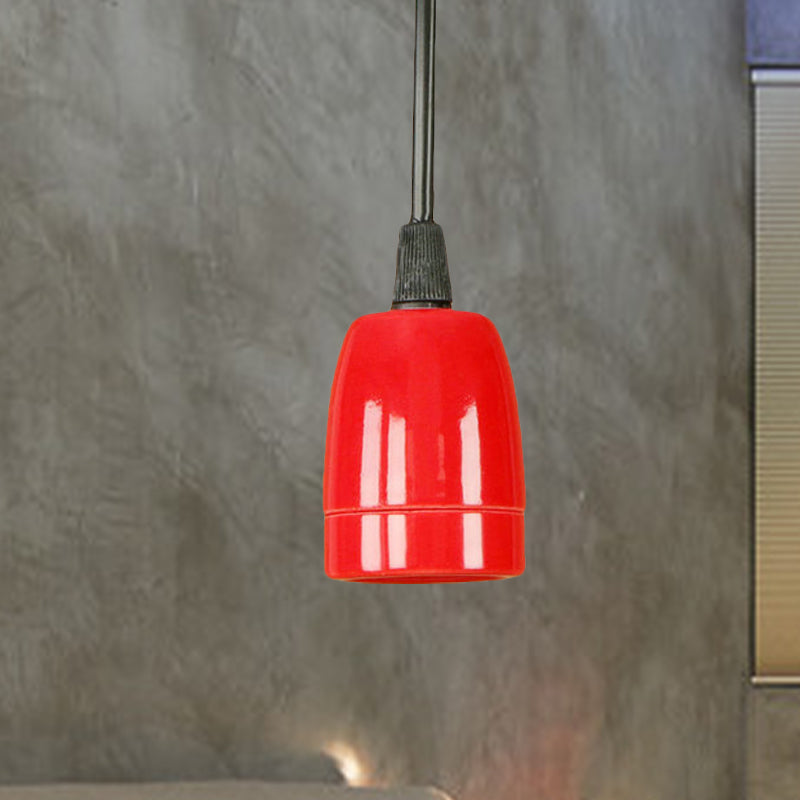 Retro Style Mini Hanging Pendant Light - Adjustable Cord, Black/Red Ceramic Ceiling Fixture