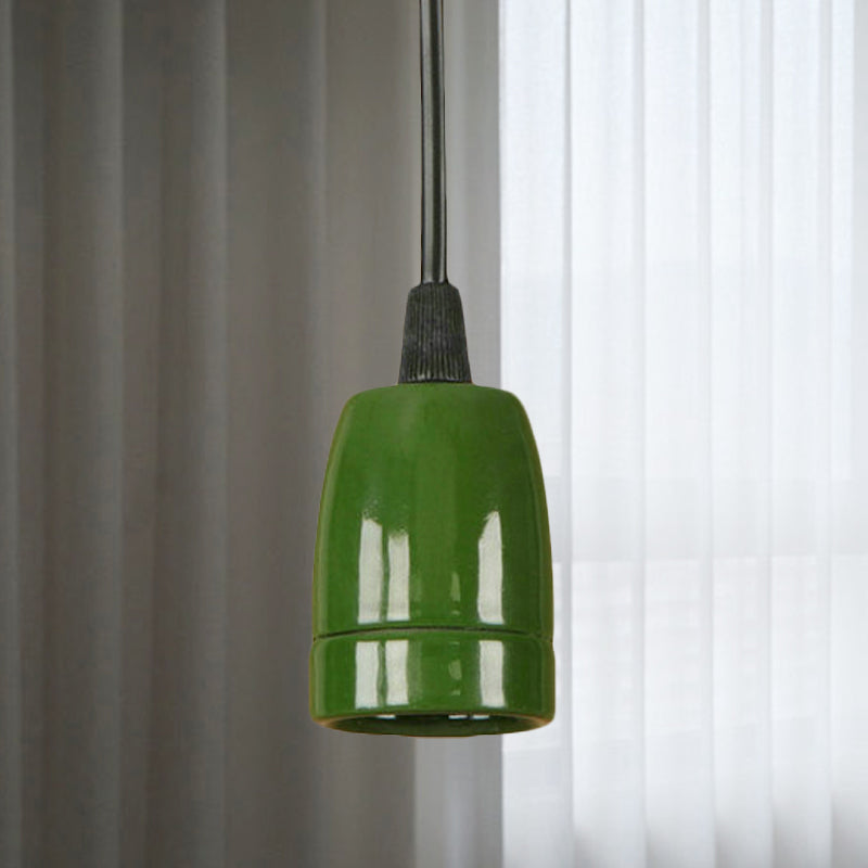 Retro Style 1-Head Mini Pendant Light: Adjustable Cord Black/Red Ceramic Ceiling Hanging