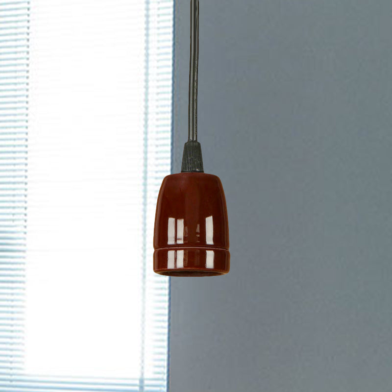 Retro Style Mini Hanging Pendant Light - Adjustable Cord, Black/Red Ceramic Ceiling Fixture