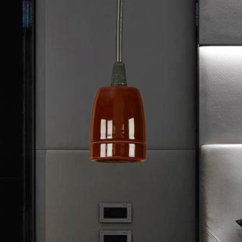 Retro Style Mini Hanging Pendant Light - Adjustable Cord, Black/Red Ceramic Ceiling Fixture