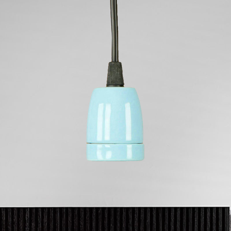 Retro Style Mini Hanging Pendant Light - Adjustable Cord, Black/Red Ceramic Ceiling Fixture