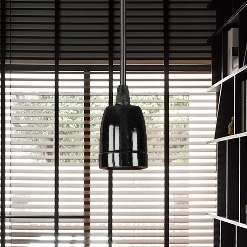Retro Style Mini Hanging Pendant Light - Adjustable Cord, Black/Red Ceramic Ceiling Fixture