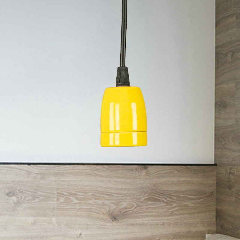Retro Style Mini Hanging Pendant Light - Adjustable Cord, Black/Red Ceramic Ceiling Fixture