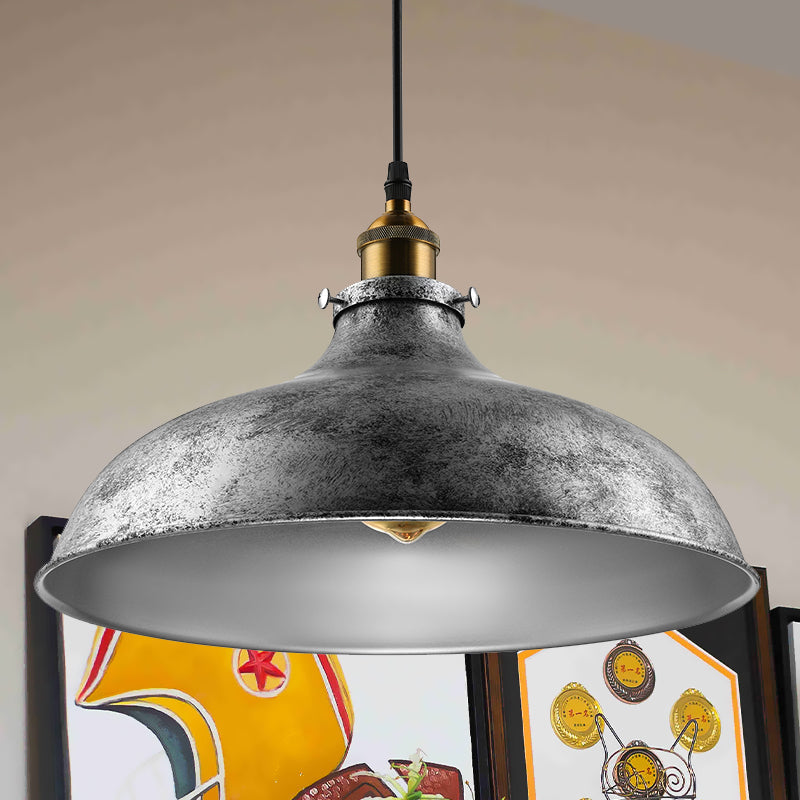 Antique Stylish Silver Gray Iron Dome Ceiling Light With Cord - Perfect For Living Room