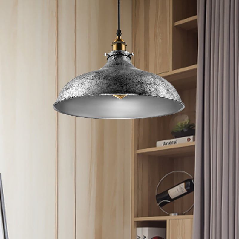 Antique Stylish Silver Gray Iron Dome Ceiling Light With Cord - Perfect For Living Room