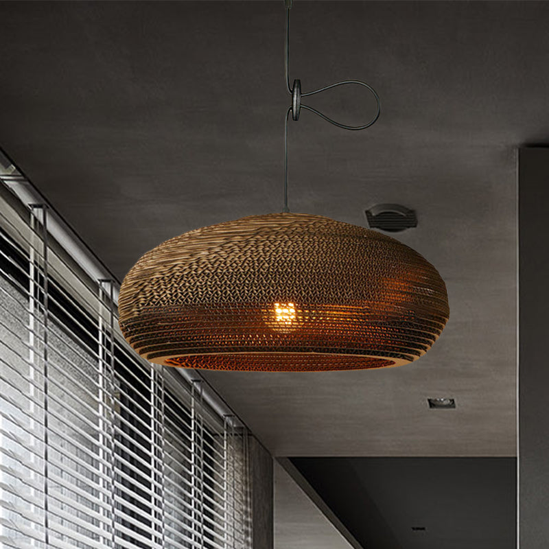 Dome/Bowl Brown Pendant Lamp with Contemporary Corrugated Design