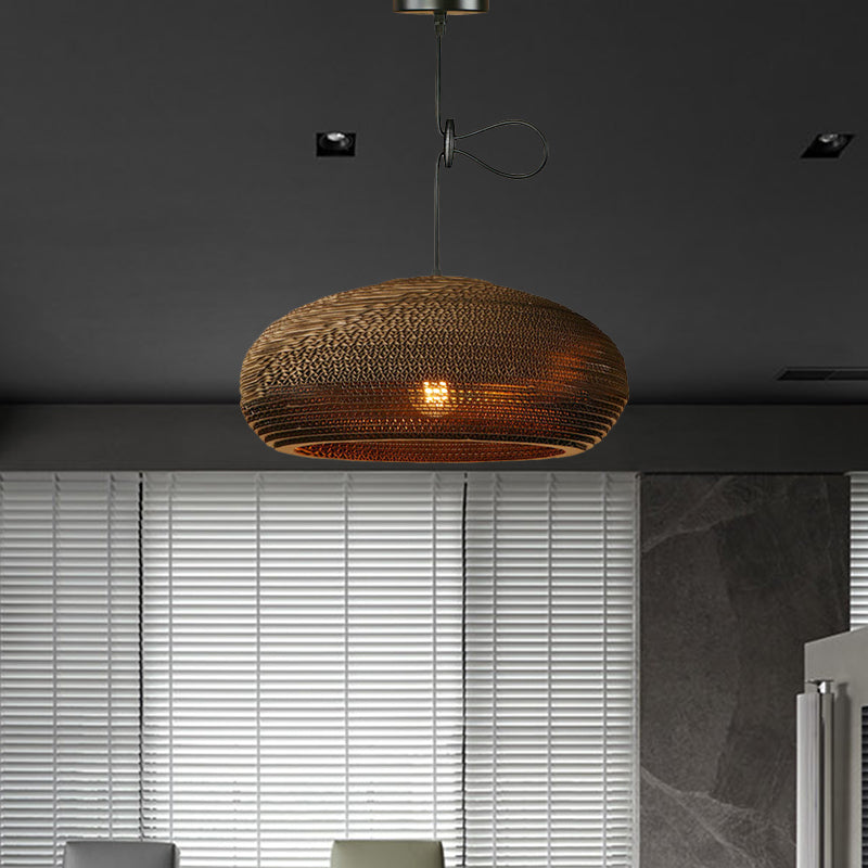 Brown Corrugated Paper Pendant Lamp - Dome/Bowl Shade Contemporary Design 1 Head Suspension Light