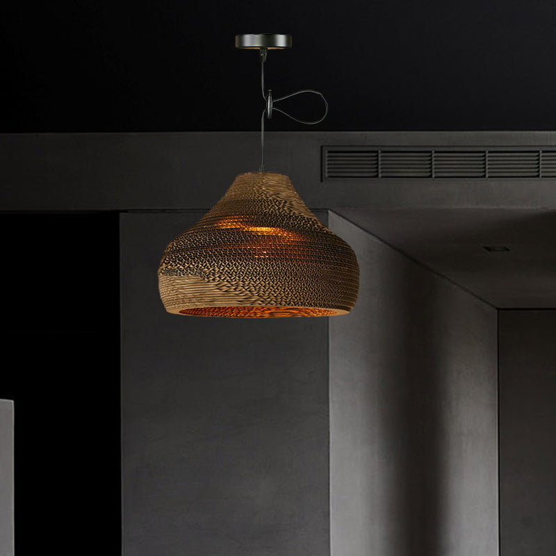 Brown Corrugated Paper Pendant Lamp - Dome/Bowl Shade Contemporary Design 1 Head Suspension Light