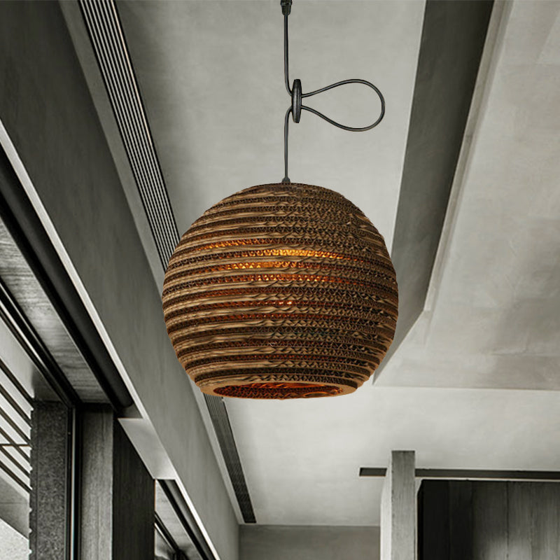 Brown Corrugated Paper Pendant Lamp - Dome/Bowl Shade Contemporary Design 1 Head Suspension Light