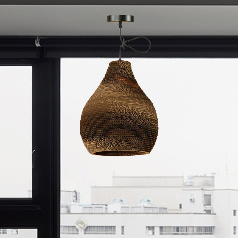 Brown Corrugated Paper Pendant Lamp - Dome/Bowl Shade Contemporary Design 1 Head Suspension Light