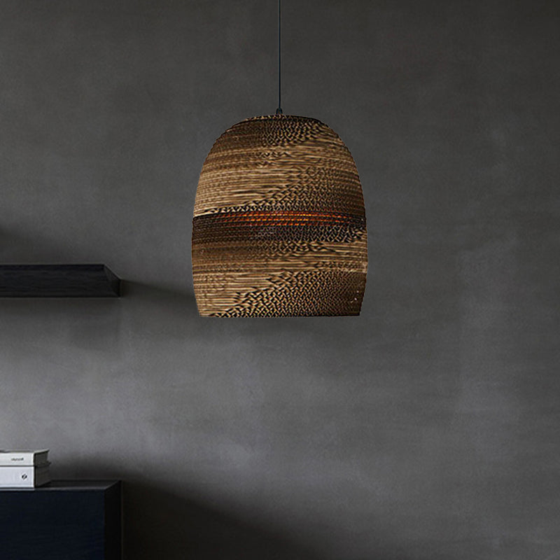 Dome/Bowl Brown Pendant Lamp with Contemporary Corrugated Design