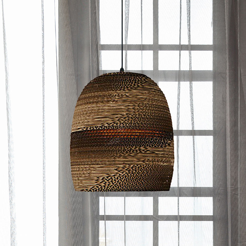 Brown Corrugated Paper Pendant Lamp - Dome/Bowl Shade Contemporary Design 1 Head Suspension Light