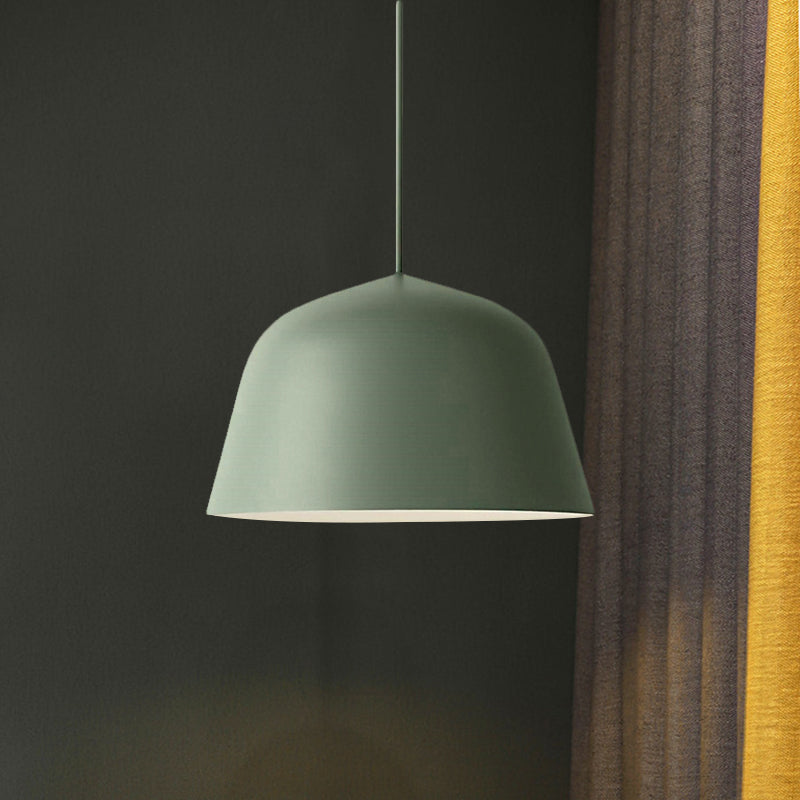 Lampe suspendue en métal à 1 lampe de style nordique en forme de dôme, noire/verte, pour chambre à coucher