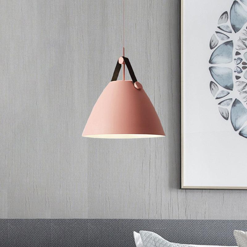 Modernist Conical Pendant Lighting - Metallic Suspension Light with Leather Strap - Black/Blue - 10.5"/14" W - 1 Bulb - Perfect for Tables