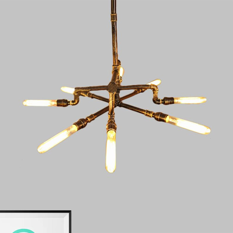 Lustre en bronze de style campagnard - 8 lumières, design en fer forgé - Plafonnier d'intérieur