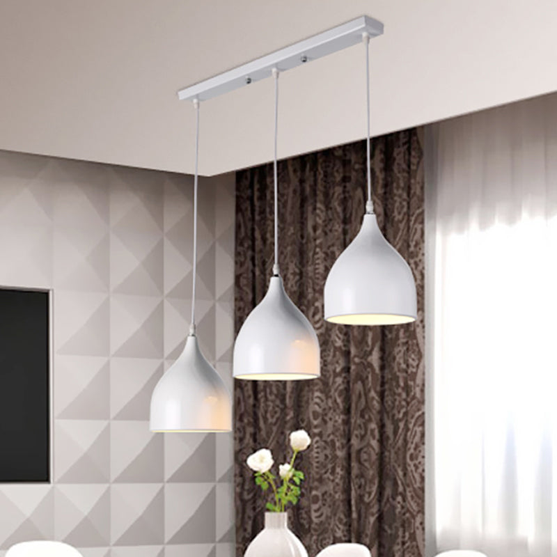 Modernist Style 3-Light Ceiling Pendant with Metallic Black/White Dome Shade