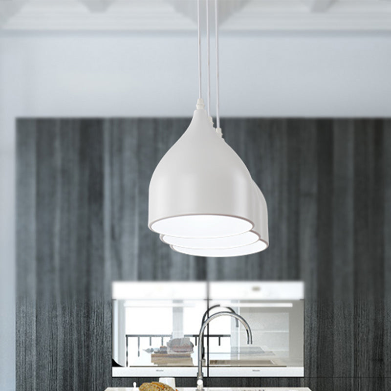 Modernist Style 3-Light Ceiling Pendant with Metallic Black/White Dome Shade