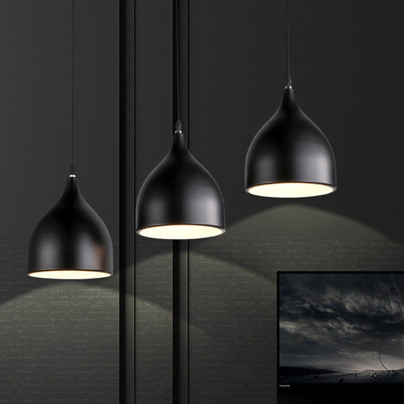 Modernist Style 3-Light Ceiling Pendant with Metallic Black/White Dome Shade