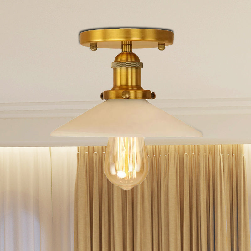 Vintage Style Metal Semi-Flush Mount Ceiling Light with Conical Shape - 1 Light Fixture in Bronze/Brass Finish