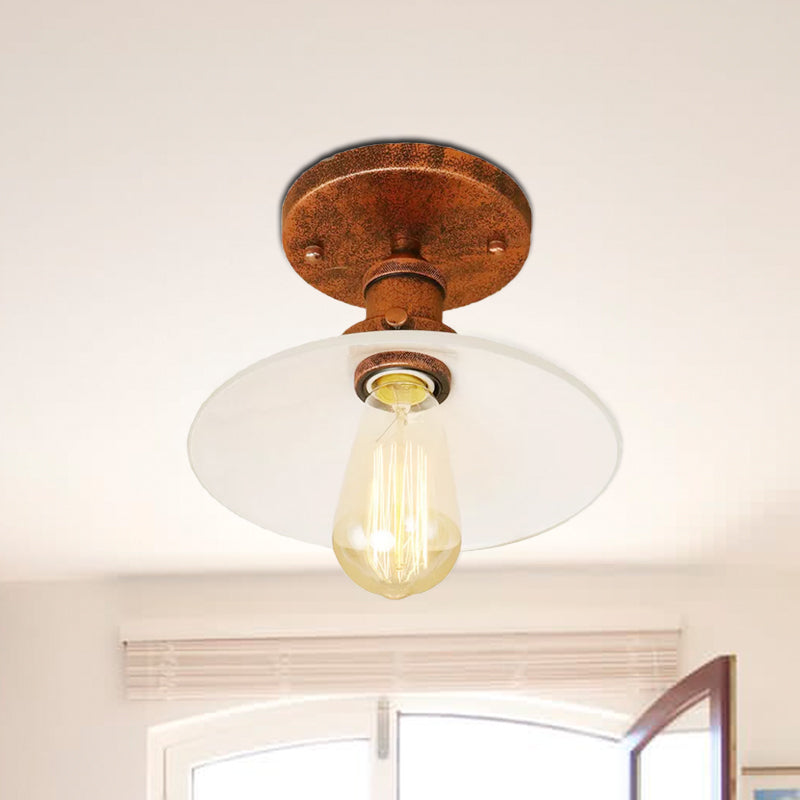 Vintage Style Metal Semi-Flush Mount Ceiling Light with Conical Shape - 1 Light Fixture in Bronze/Brass Finish