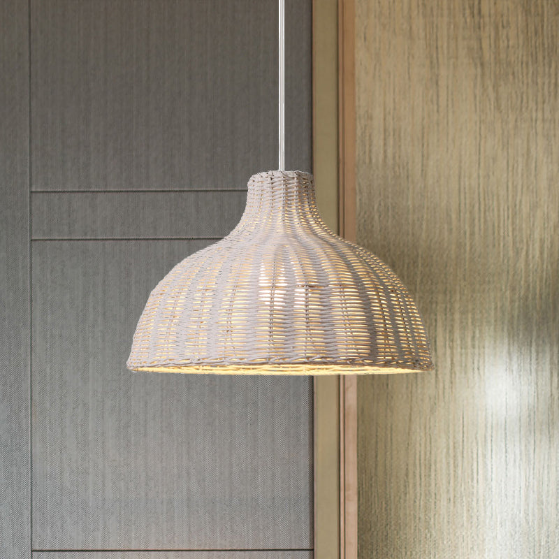 Rattan Beach House Pendant Light - 1 Half Circle Fixture With Adjustable Cord In White/Brown