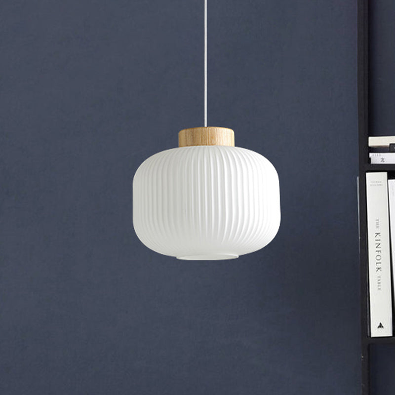 Modern Milk Glass Ribbed Cylinder Pendant Light - 5.5"/8"/12" - 1 Light White Ceiling Fixture for Restaurants