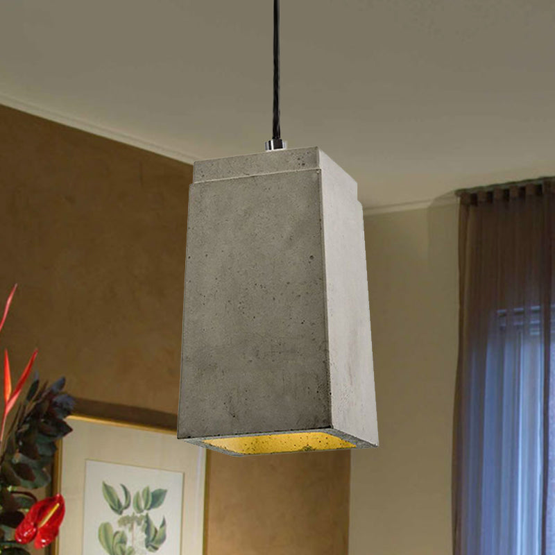 Contemporary Rectangle/Hexagon Pendant Light in Grey with Adjustable Cord, Concrete Ceiling Fixture | 1 Light