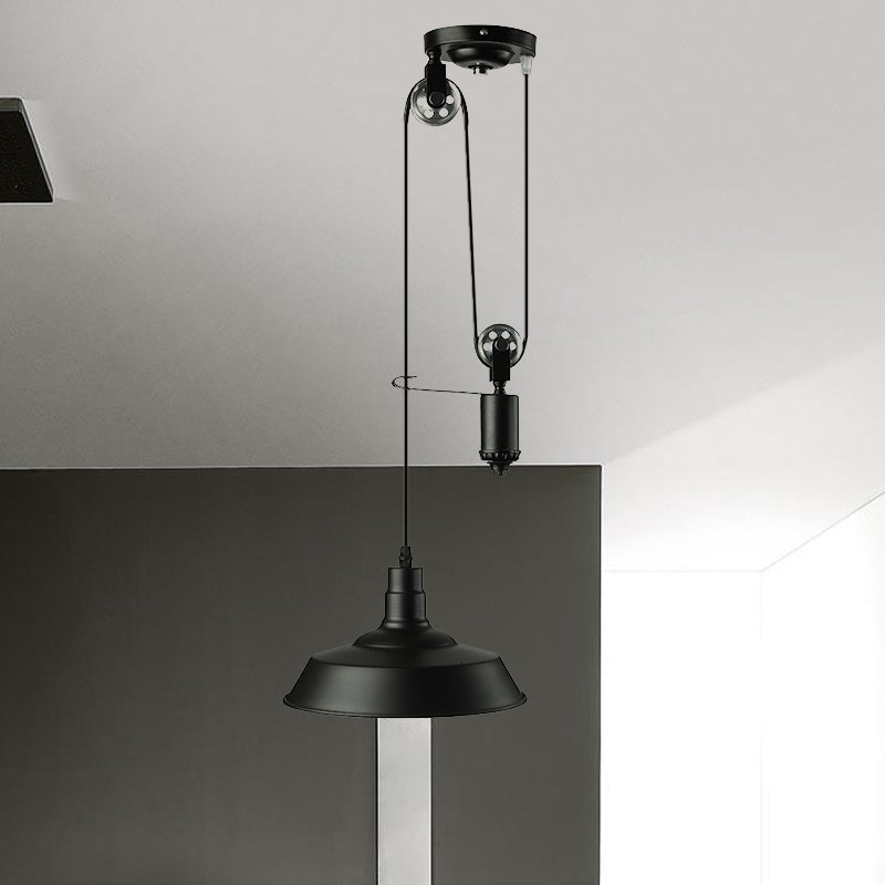 Metallic Barn Shade Pendant Light with Pulley - Perfect for Your Rustic Farmhouse Kitchen!
