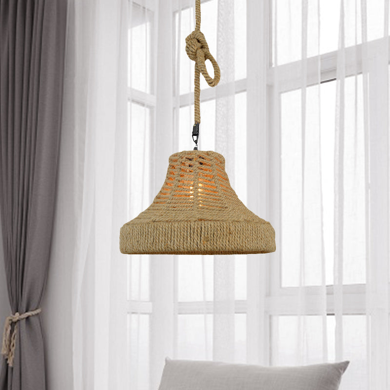 Vintage Industrial Pendant Light with Rope Flared/Bowl Cage Shade in Beige for Restaurant(1 Head)