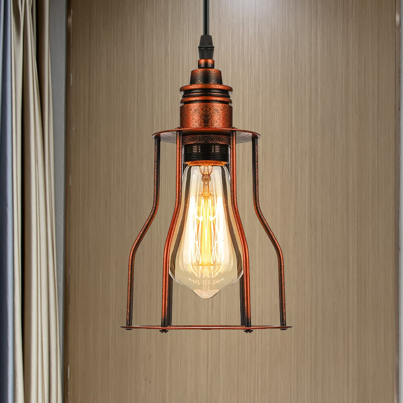 Copper Pendant Lighting With Antique Stylish Metallic Wire Guard - Perfect For Restaurants