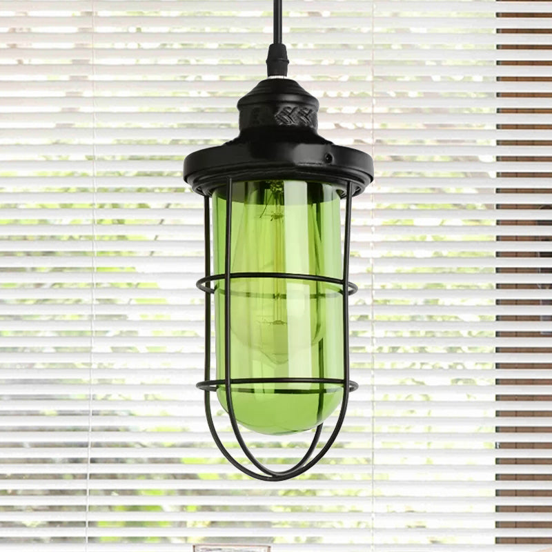 Suspension vintage en verre avec cage en noir - Plafonnier suspendu à une ampoule pour salon