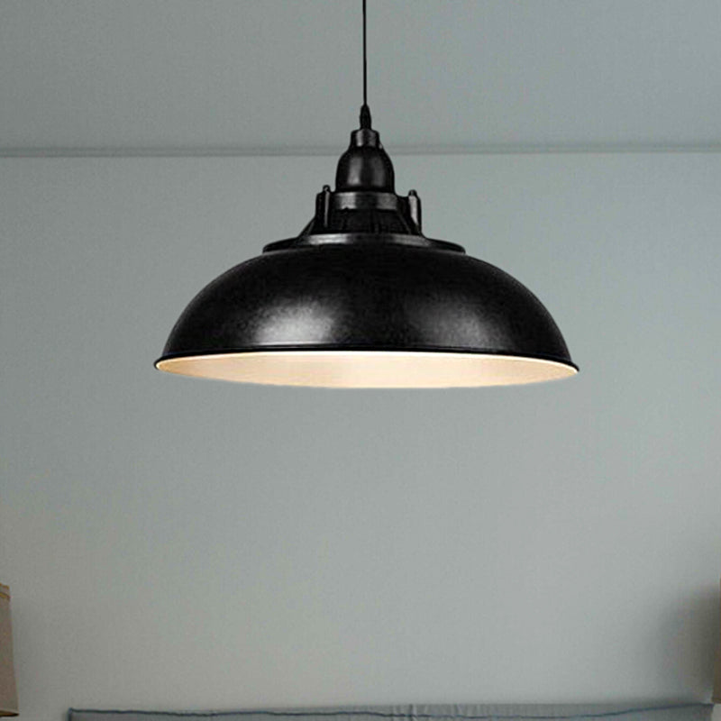 Vintage Industrial Metallic Bowl Shade Ceiling Light - Black/Rust Finish For Study Room