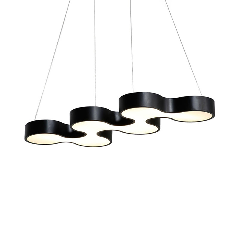 Contemporary LED Dining Room Pendant Light with Metal Curve Shade - White/Black Hanging Ceiling Lamp in White/Warm Light