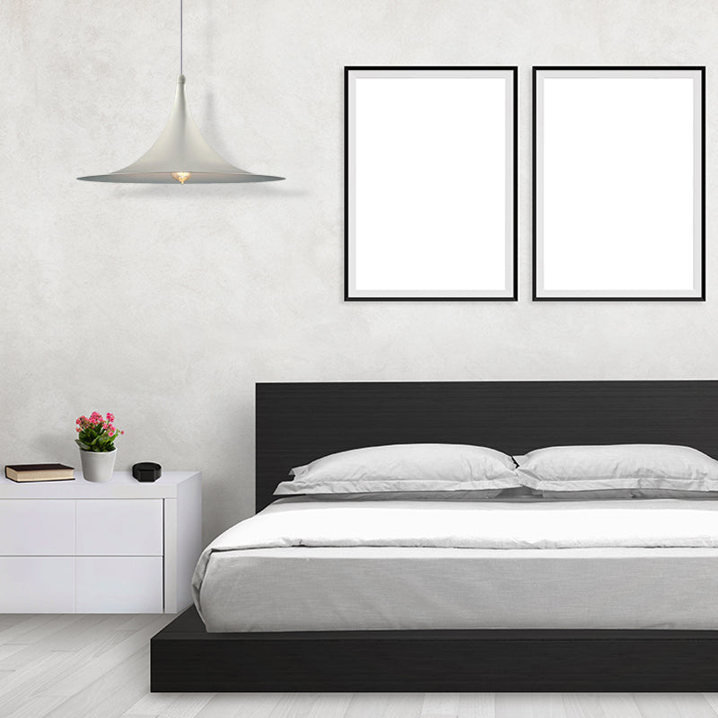 Contemporary Hanging Ceiling Light with Flared Shade - Metallic Pendant Lighting for Bedroom in White/Black