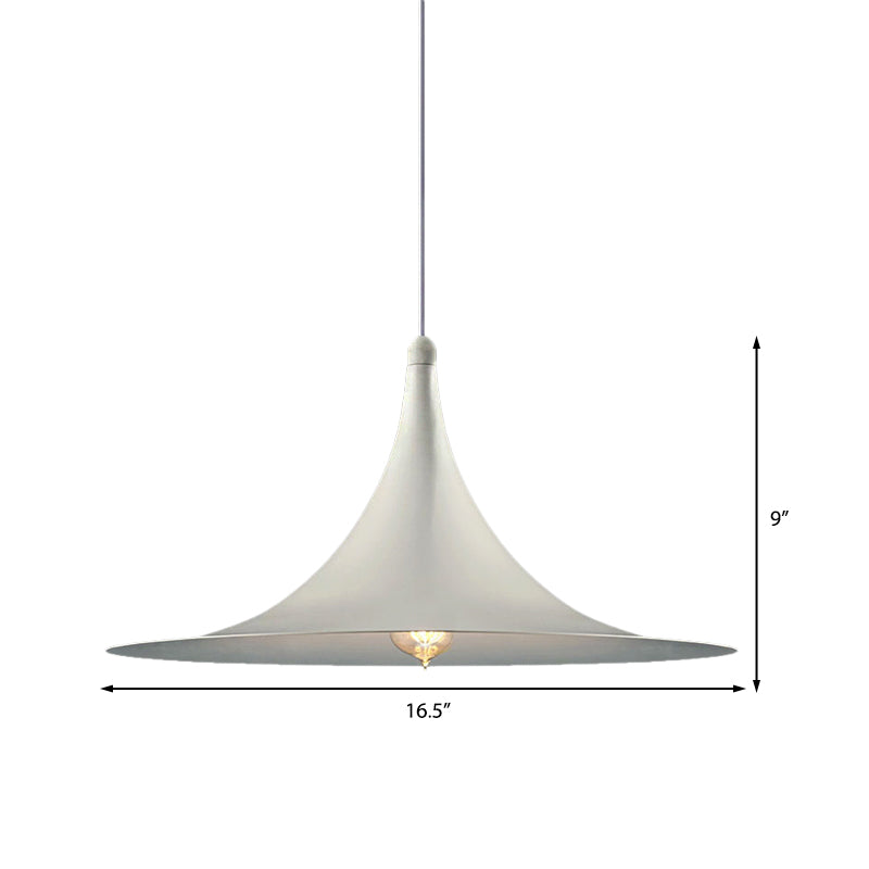 Contemporary Hanging Ceiling Light with Flared Shade - Metallic Pendant Lighting for Bedroom in White/Black
