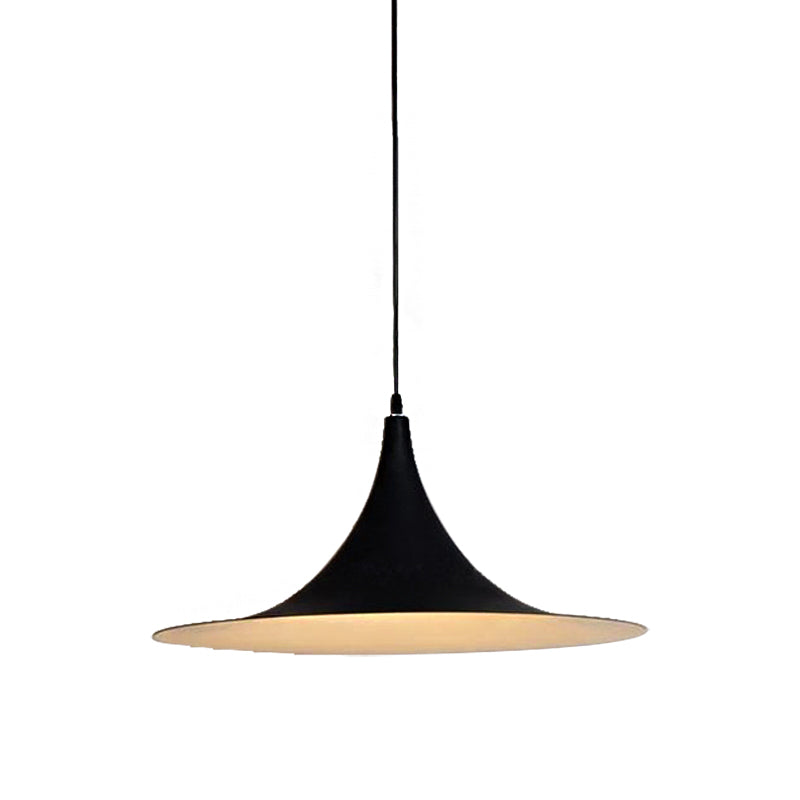 Contemporary Hanging Ceiling Light with Flared Shade - Metallic Pendant Lighting for Bedroom in White/Black
