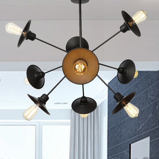 Lustre moderne à abat-jour évasé noir avec design Spoutnik - Luminaire pour plafond de salon 9/12/15